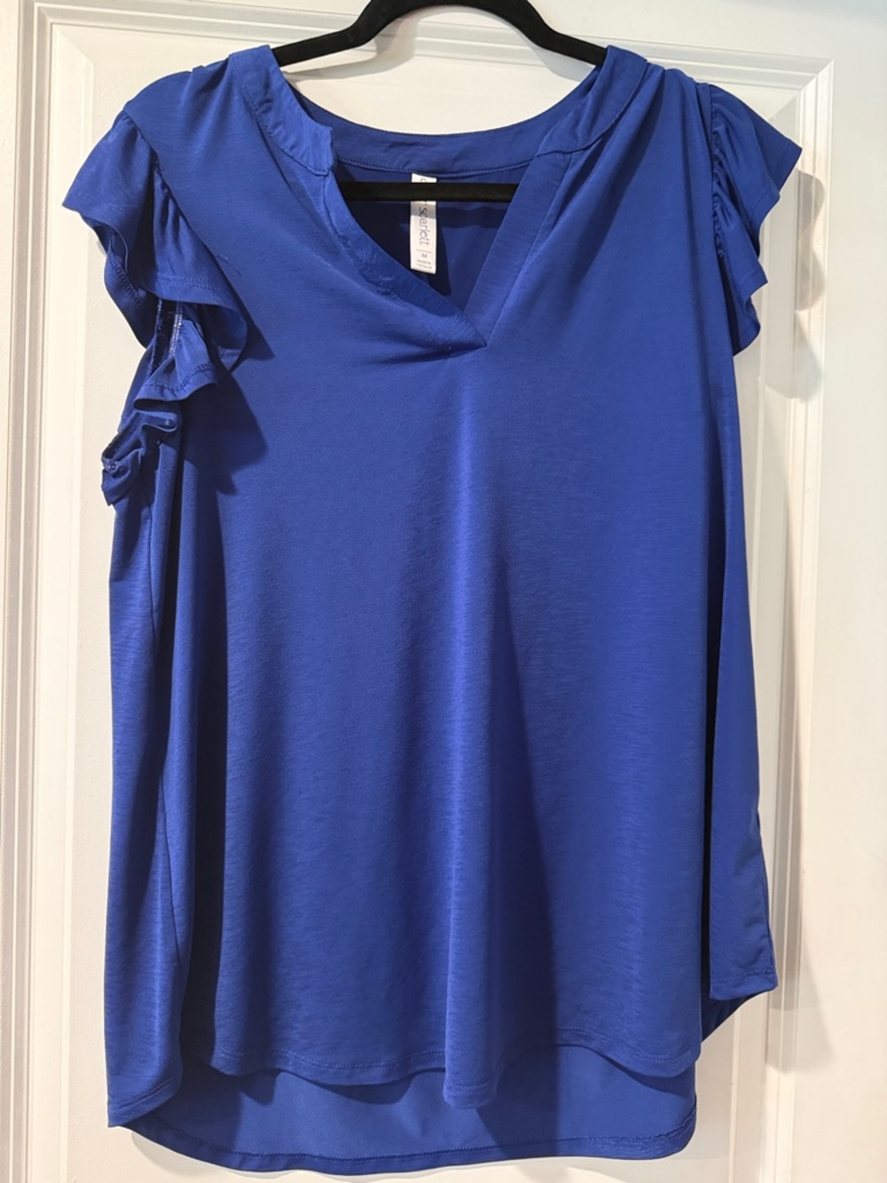 Cap-Sleeve V-Neck Blouse in Royal Blue